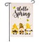 G128 Garden Flag Hello Spring Three Bee Gnomes 12"x18" Burlap Fabric